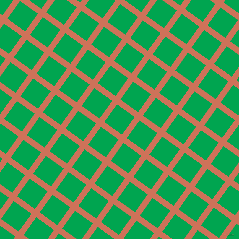 54/144 degree angle diagonal checkered chequered lines, 20 pixel line width, 74 pixel square size, Japonica and Pigment Green plaid checkered seamless tileable