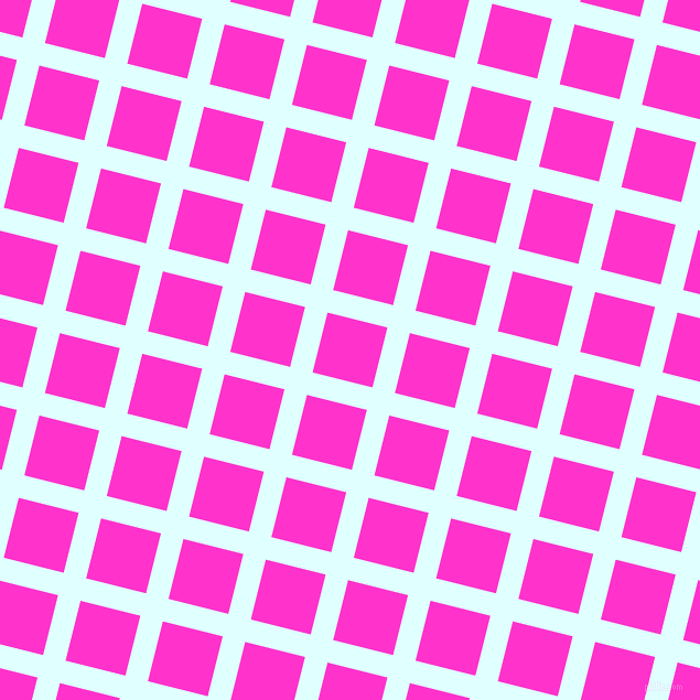 76/166 degree angle diagonal checkered chequered lines, 21 pixel line width, 56 pixel square size, Light Cyan and Razzle Dazzle Rose plaid checkered seamless tileable