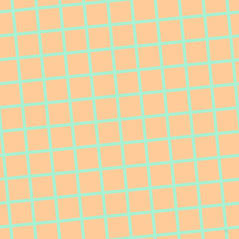 6/96 degree angle diagonal checkered chequered lines, 10 pixel line width, 66 pixel square size, Magic Mint and Peach-Orange plaid checkered seamless tileable