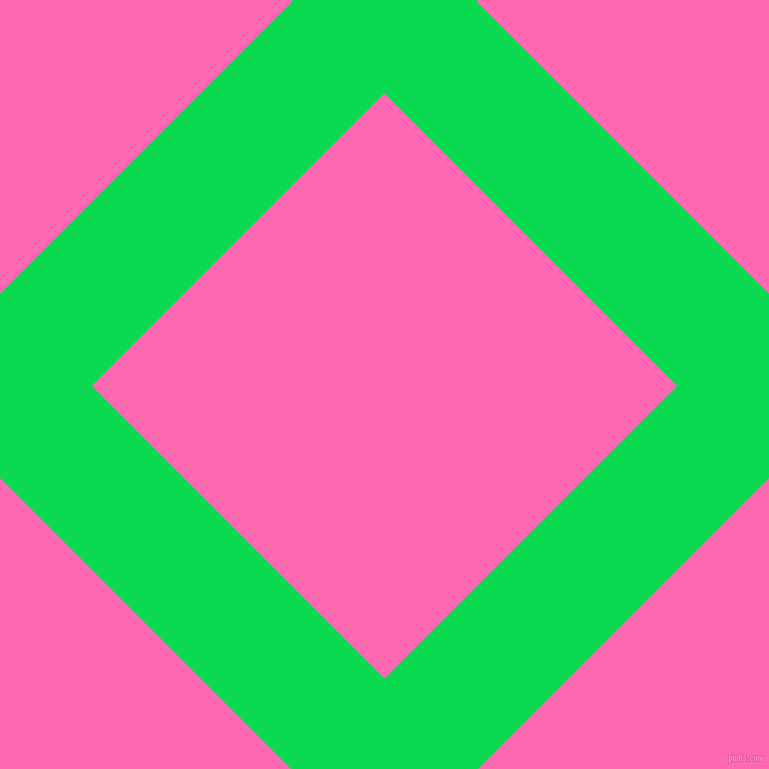 45/135 degree angle diagonal checkered chequered lines, 130 pixel lines width, 414 pixel square size, Malachite and Hot Pink plaid checkered seamless tileable