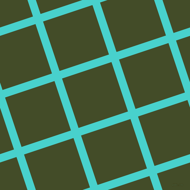 18/108 degree angle diagonal checkered chequered lines, 26 pixel line width, 170 pixel square size, Medium Turquoise and Bronzetone plaid checkered seamless tileable