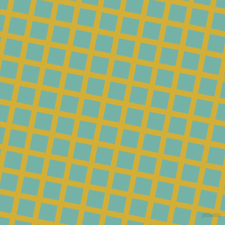 79/169 degree angle diagonal checkered chequered lines, 11 pixel line width, 33 pixel square size, Metallic Gold and Gulf Stream plaid checkered seamless tileable