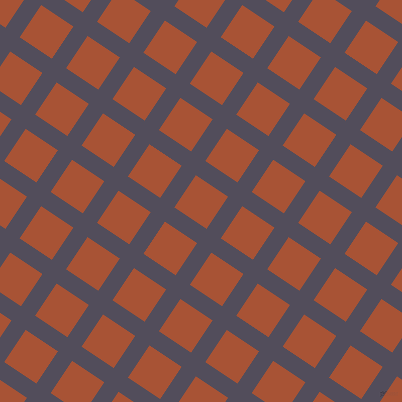 56/146 degree angle diagonal checkered chequered lines, 34 pixel lines width, 77 pixel square size, Mulled Wine and Orange Roughy plaid checkered seamless tileable