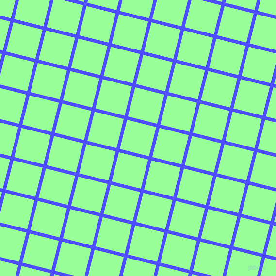 76/166 degree angle diagonal checkered chequered lines, 7 pixel line width, 62 pixel square size, Neon Blue and Mint Green plaid checkered seamless tileable