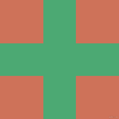 checkered chequered horizontal vertical lines, 129 pixel line width, 343 pixel square size, Ocean Green and Japonica plaid checkered seamless tileable