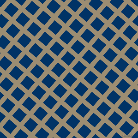 49/139 degree angle diagonal checkered chequered lines, 15 pixel lines width, 34 pixel square size, Pale Oyster and Prussian Blue plaid checkered seamless tileable
