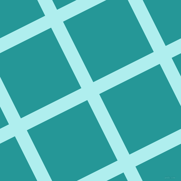 27/117 degree angle diagonal checkered chequered lines, 44 pixel line width, 223 pixel square size, Pale Turquoise and Java plaid checkered seamless tileable