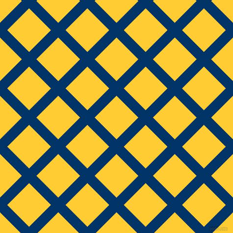 45/135 degree angle diagonal checkered chequered lines, 21 pixel lines width, 63 pixel square size, Prussian Blue and Sunglow plaid checkered seamless tileable