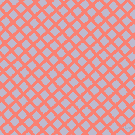 42/132 degree angle diagonal checkered chequered lines, 10 pixel line width, 23 pixel square size, Salmon and Blue Haze plaid checkered seamless tileable