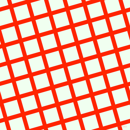 16/106 degree angle diagonal checkered chequered lines, 17 pixel line width, 58 pixel square size, Scarlet and Honeydew plaid checkered seamless tileable