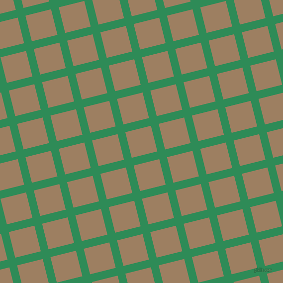 14/104 degree angle diagonal checkered chequered lines, 16 pixel lines width, 53 pixel square size, Sea Green and Sorrell Brown plaid checkered seamless tileable