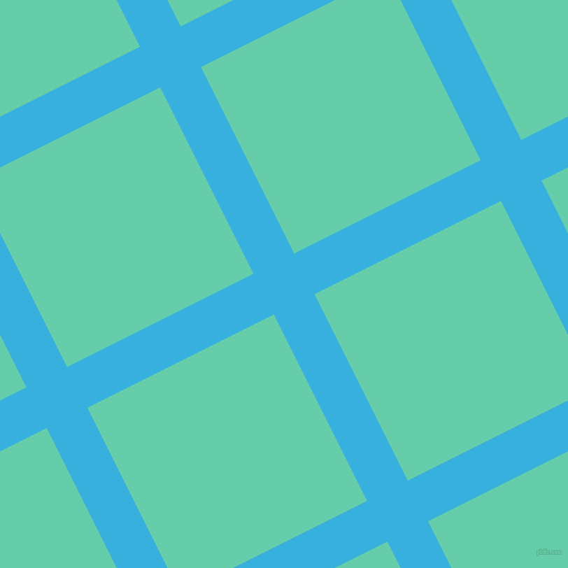 27/117 degree angle diagonal checkered chequered lines, 65 pixel line width, 298 pixel square size, Summer Sky and Medium Aquamarine plaid checkered seamless tileable