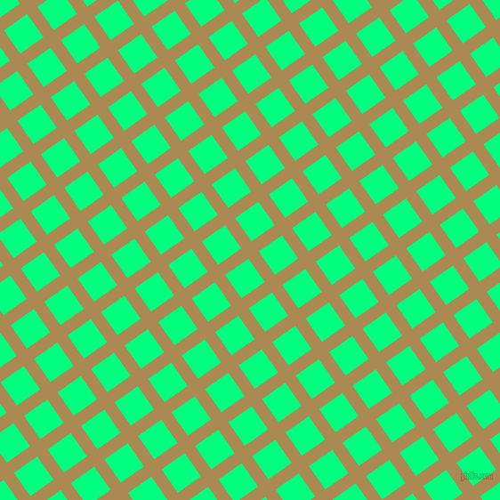 35/125 degree angle diagonal checkered chequered lines, 14 pixel lines width, 32 pixel square size, Teak and Spring Green plaid checkered seamless tileable