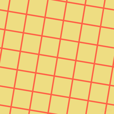 81/171 degree angle diagonal checkered chequered lines, 5 pixel lines width, 61 pixel square size, Tomato and Light Goldenrod plaid checkered seamless tileable