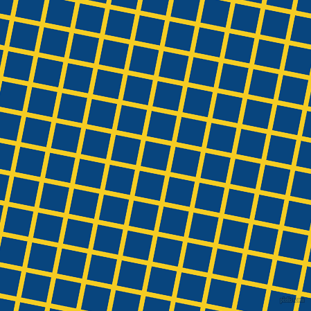 79/169 degree angle diagonal checkered chequered lines, 7 pixel lines width, 37 pixel square size, Turbo and Dark Cerulean plaid checkered seamless tileable