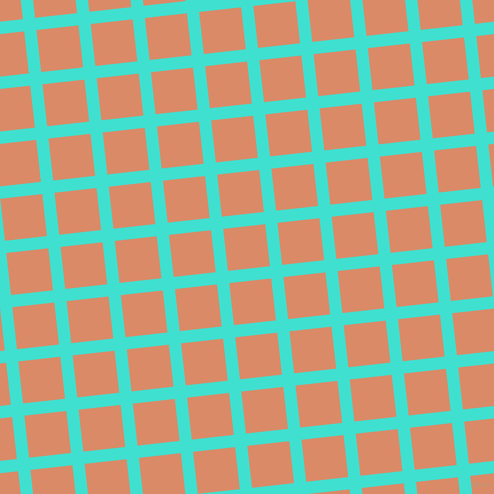 6/96 degree angle diagonal checkered chequered lines, 25 pixel lines width, 86 pixel square size, Turquoise and Copper plaid checkered seamless tileable