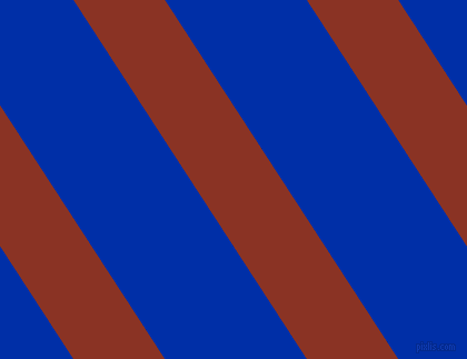 123 degree angle lines stripes, 69 pixel line width, 107 pixel line spacing, Burnt Umber and International Klein Blue stripes and lines seamless tileable