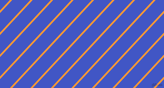 47 degree angle lines stripes, 6 pixel line width, 46 pixel line spacing, Neon Carrot and Free Speech Blue stripes and lines seamless tileable